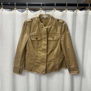 Ann Taylor LOFT Tan Military Utility Jacket with Fringe Edging, Size M